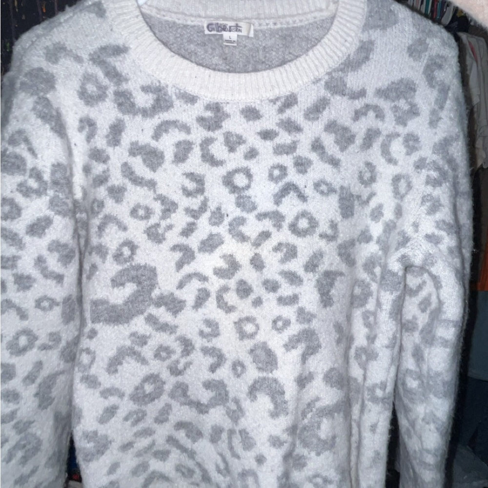 Madison White and Gray Leopard Print Sweater